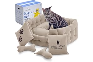 Doggy Affairs HandMade Luxury Cat Bed with Removable Washable Cover - Premium Cat Beds for Indoor Cats, Fancy Dog Bed for Small Dogs - Non Slip Cat Couch Bed, Puppy Kitten Pet Sofa