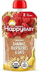 Happy Baby Organics Stage 2 Baby Food Pouches, Gluten Free, Vegan & Healthy Snack, Clearly Crafted Fruit & Veggie Puree, Bana