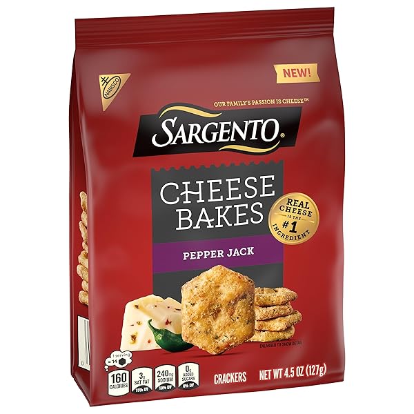 SARGENTO® CHEESE BAKES PEPPER JACK CRACKERS, CHEESE CRACKERS, LUNCH SNACKS, 4.5 OZ