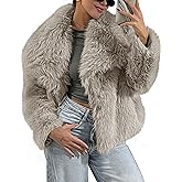 FOMELY Faux Fur Coat Fluffy Fur Jacket Women Lapel Collar Open Front Winter Coat Shaggy Outwear With Pockets