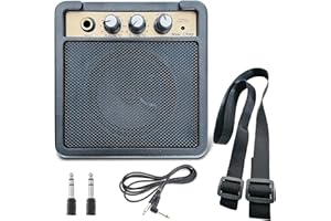 Ermik Mini Electric Guitar Amplifier Amp Speaker 5W with 6.35mm Input 1/4 Inch Headphone Output Supports Volume Tone Adjustment Overdrive,Guitar amp 5W,with Cable,Audio Cable Adapter