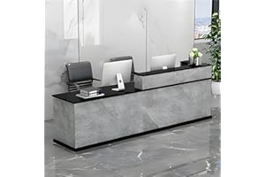 Huariifowm Modern Reception Desk Counter with with Counter & Lockable Srotage Drawers Office Wooden Front Desk with Keyboard Holder for Office (Stone Gray+Black/Left, 55.11" L*23.62" W*39.37" H)
