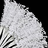 50 Pcs White Pearl Beaded Stems for Wedding Bouquets and Floral Crafts | Flexible 4mm faux pearl stems, about 9.5 inches long, for bouquet making, vase arrangements, centerpieces and DIY crafts