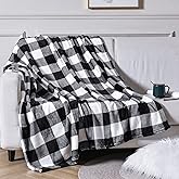 Vessia Large Black and White Plaid Throw Blanket - 300GSM Buffalo Plaid Flannel Home Decor - Super Soft Cozy Lightweight Microfiber Check Blanket(50x70 Inches) for Couch and Sofa