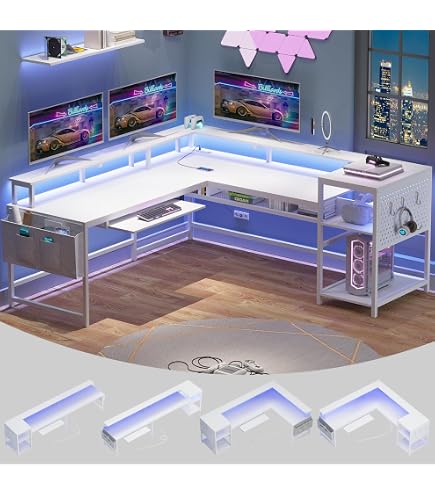 Buy Rolanstar Reversible L Shaped Computer Desk With Power Outlet & LED