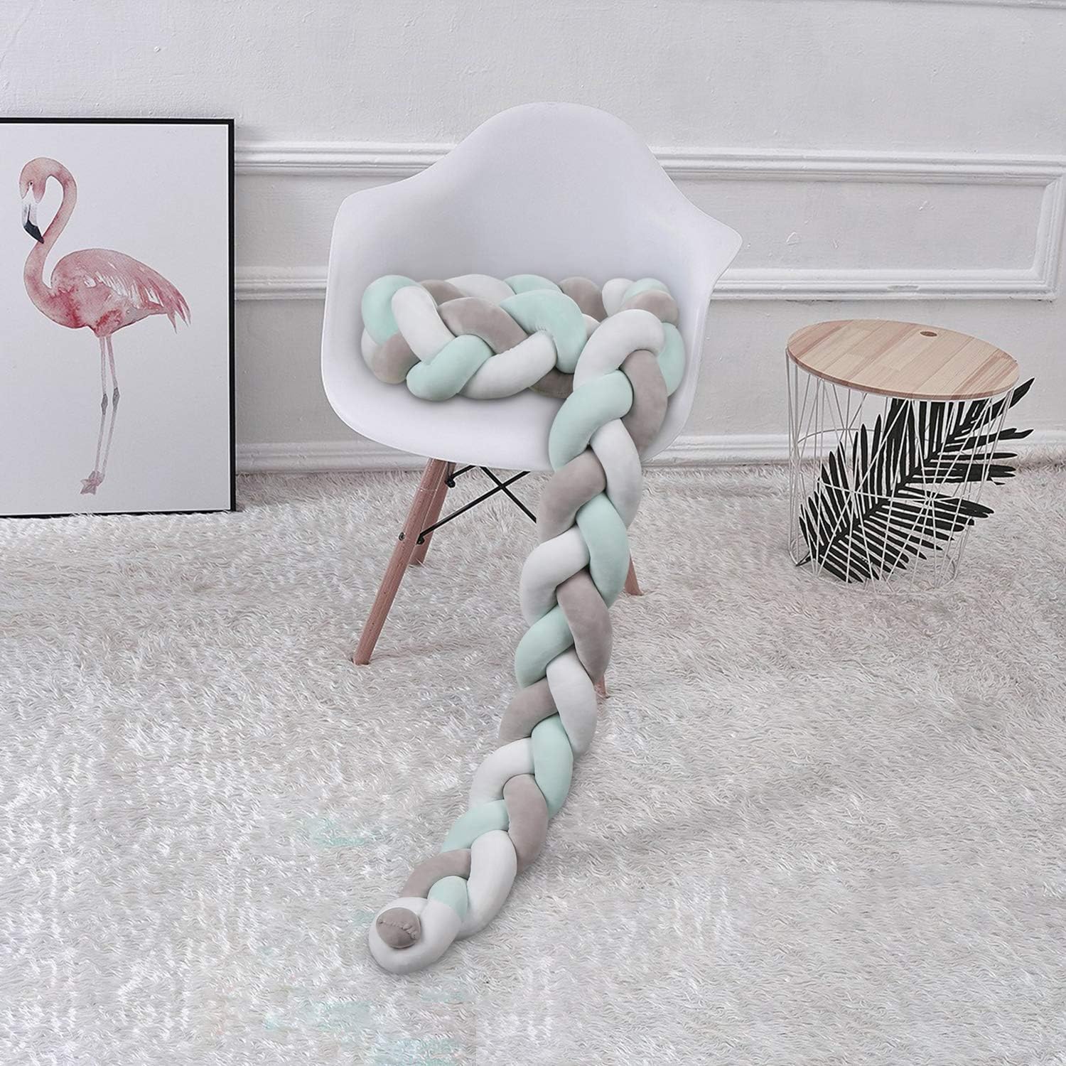 Luchild Braided Crib Bumper, 78.7 inch/2m Baby Cot Bumper, Crib Bumper Wrap Around Protection