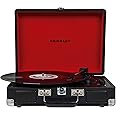 Crosley CR8005F-BK Cruiser Plus Vintage 3-Speed Bluetooth in/Out Suitcase Vinyl Record Player Turntable, Black/Red