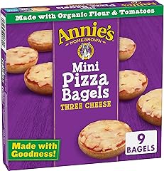 Annie's Frozen Mini Pizza Bagels, Three Cheese, Snacks, 9 Ct, 6.65 oz