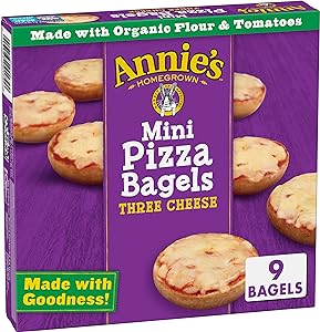 Annie's Frozen Mini Pizza Bagels, Three Cheese, Snacks, 9 Ct, 6.65 oz