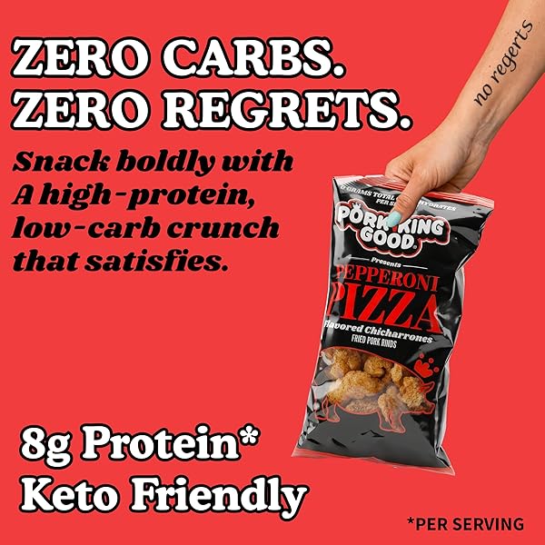 PORK KING GOOD PEPPERONI PIZZA PORK RINDS (CHICHARRONES) (4 PACK) KETO SNACKS