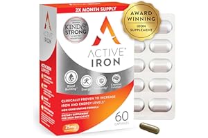 ACTIVEIRON Active Iron Supplement 25mg – Clinically Proven to Increase Iron & Energy Levels – Gentle, Non-Constipating, Highly Absorbed – 60 Capsules
