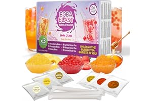 BOBA BLAST BobaBlast Bubble Tea Kit - 3 Servings | Popping Pearls | 240g Set With 3 Fruity Flavours: Strawberry, Pineapple & Honey | Fun, Quick to Prepare, Delicious BobaBlast Bubble Tea Set for Friends & Family
