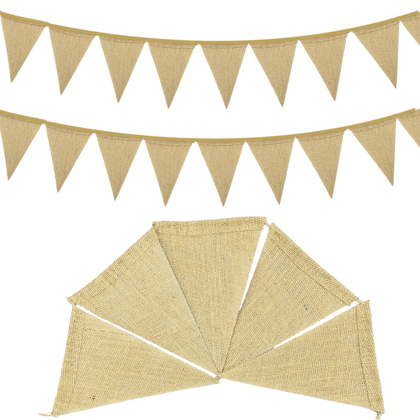 3.7M Burlap Flag Banner, 13PCS Rustic Linen Bunting, Natural Hessian Garlands Wedding Party Decoration (3.7M)