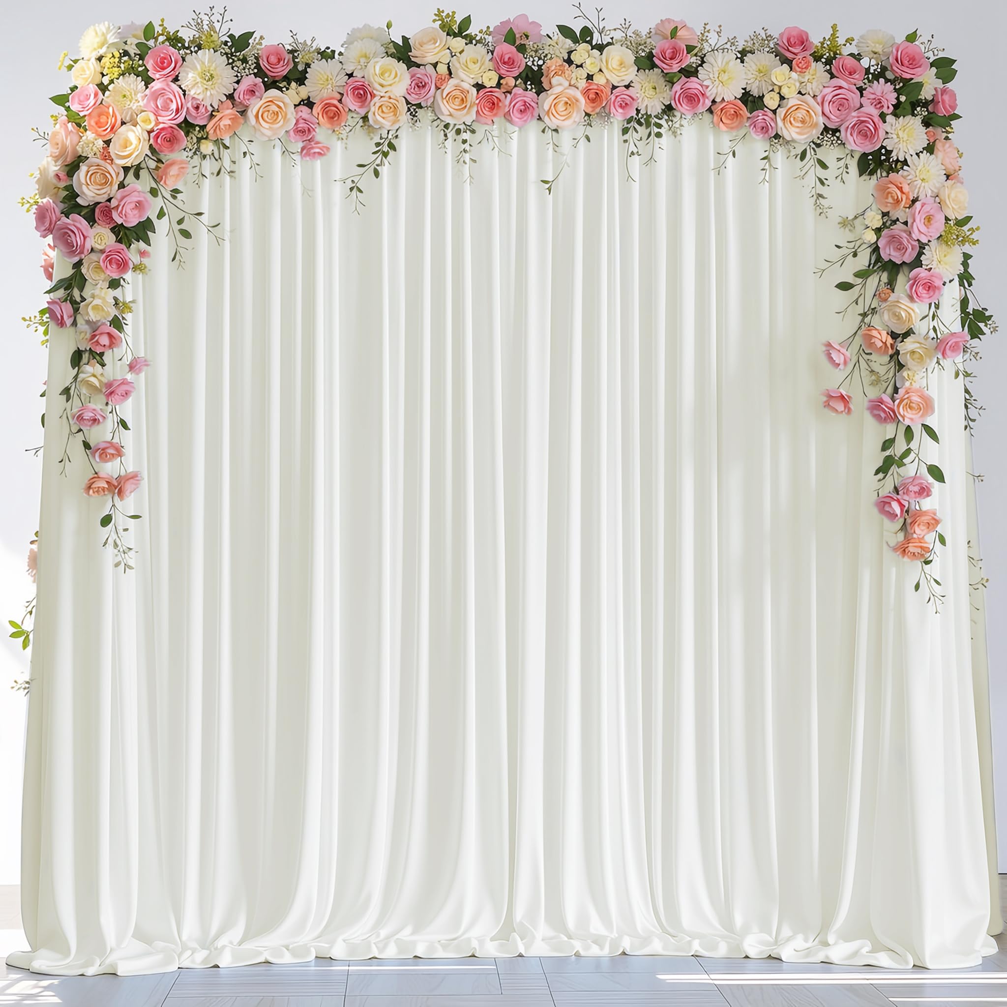 Photo 1 of Wokceer Ivory Backdrop Curtain for Wedding Parties 10x8FT Wedding Curtains Backdrop Drapes Polyester for Photoshoot Baby Shower Birthday Party Curtains Photography Background 2 Panels 5x8FT