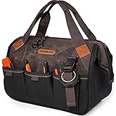 WELKINLAND 18 Pockets Electrician Tools Bag,14" Heavy Duty Plumber Tool Bags, Waxed Canvas Tools Bags, Large-Opening Tool Bags For Men, 25L Hand Tools Bag With Zipper