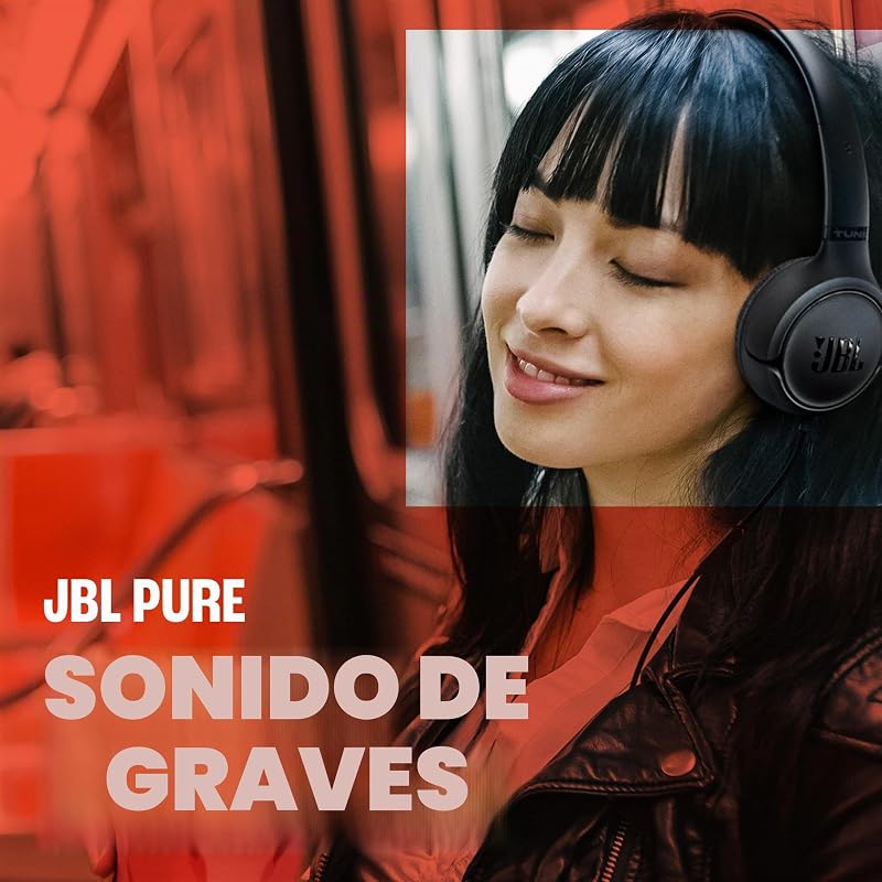 Auscultadores Tune 530 com fio, ajuste confortável, microfone, som JBL Pure Bass, predefinições de equalização, design dobrável e cabo sem emaranhados, preto