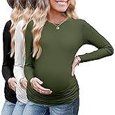 Ekouaer Maternity Long Sleeve Shirt 3Packs Round Neck Pregnancy Tops Casual Tee Top Shirts