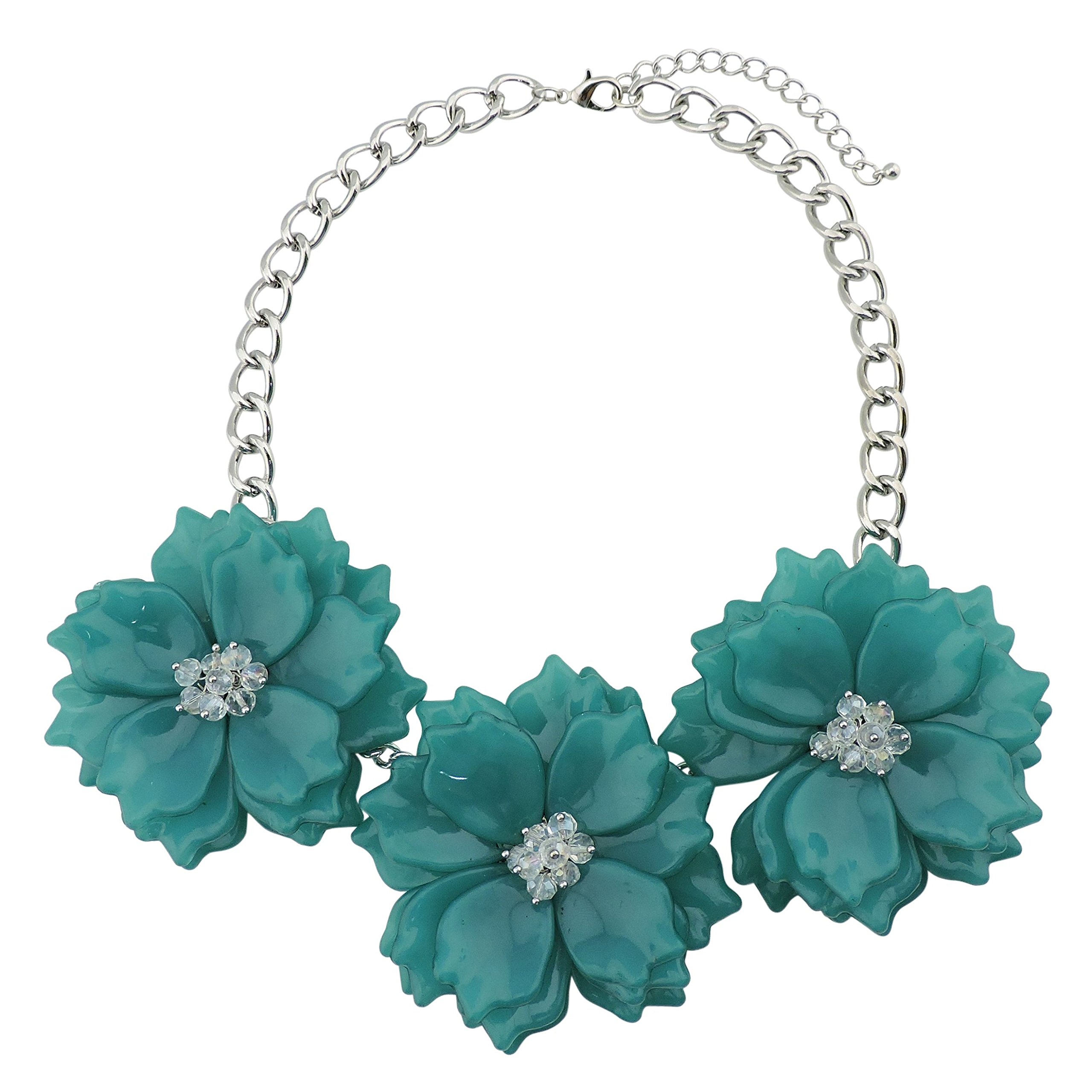 Bocar Bold Statement Chunky Flower Necklace Earrings Bib Collar Jewelry Set for Women (NK-10466-Teal)