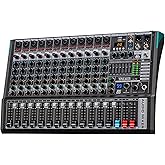 DJ Mixer, TKLBLS Professional 12 Channel Audio Mixer Board with 99-Bit DSP, Sound Board Mixing Console 7-Band EQ Output, USB Audio Interface, Bluetooth 48V Phantom Power For Karaoke Studio Streaming