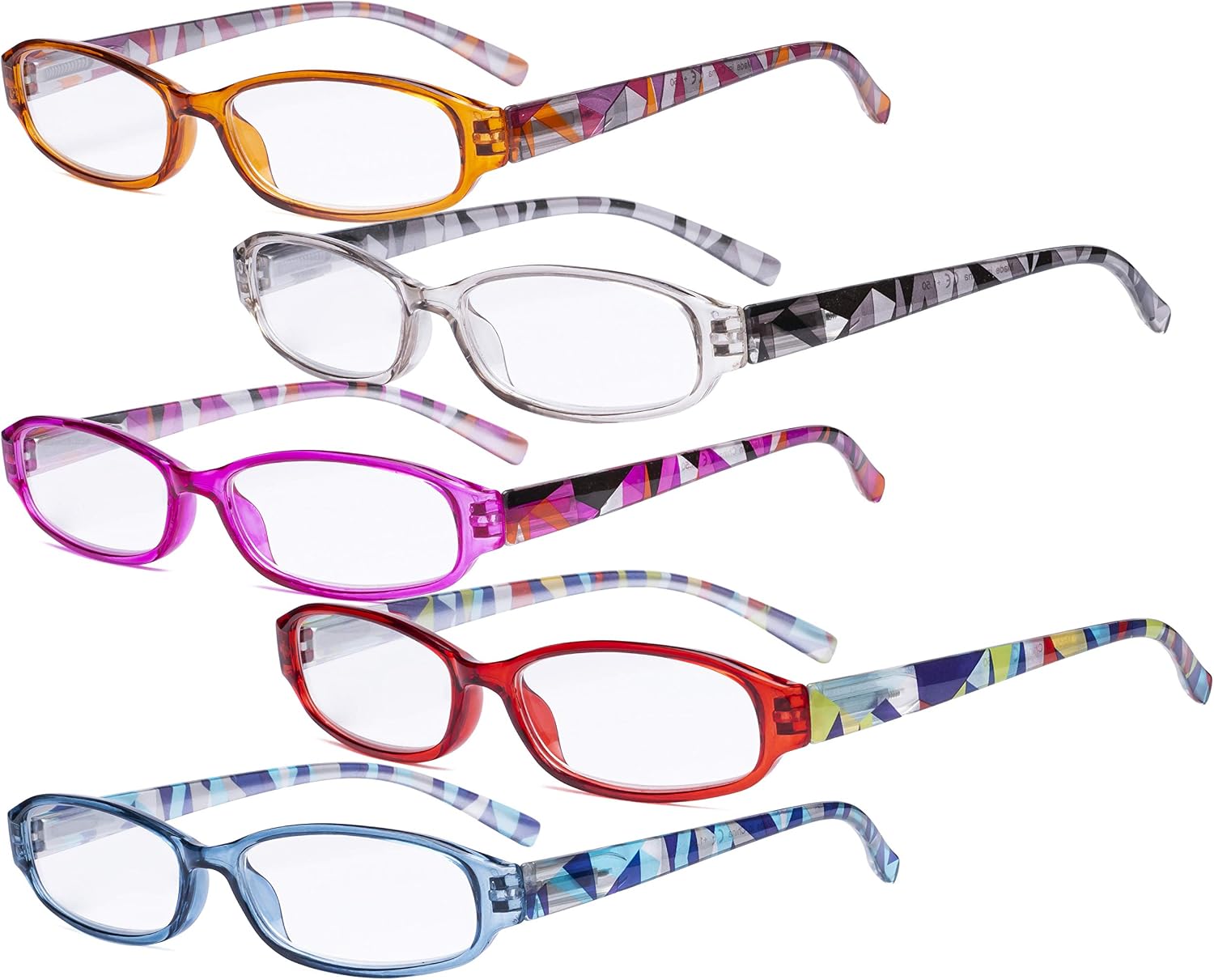 Eyekepper 5 Pack Ladies Reading Glasses with Pattern Arms - Design Readers for Women Reading +2.00, 5 works Mix