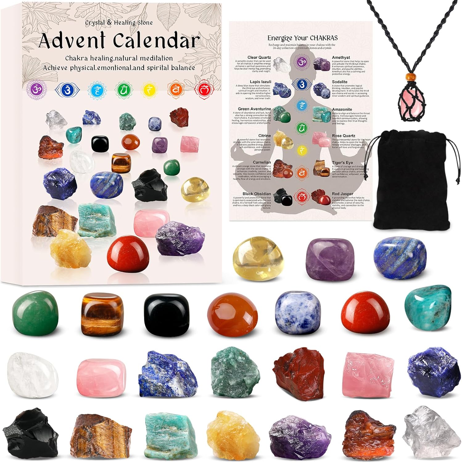 Advent Calendars - Advent Calendar 2023 Crystals Adult-24 Days Chakra Crystals&Healing Stones,Christmas Countdown Calendar Natural Stones Crystals Healing Journey for Girls Boys,Christmas Gift for Learning&Collection