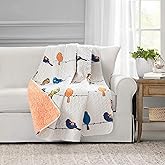Lush Decor Rowley Birds Reversible Throw Blanket, 50" W x 60" L, Multi - Throw Blankets for Bed - Couch Blanket - Farmhouse Throw Blanket for Couch
