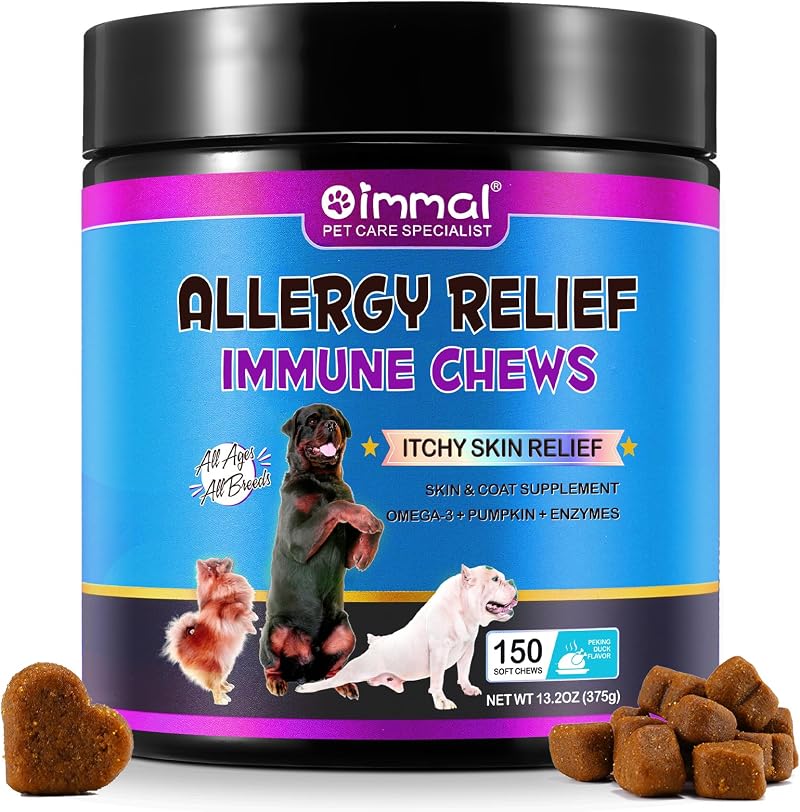 HUALIJIA Dog Allergy Relief Treats 150 Chews Peking Duck Flavor
