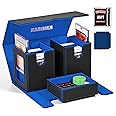 Kabinka Deck Box for MTG with Commander Display, 3 in 1 Trading Card Storage Box Fit 200 Double-sleeved Cards, Removable Deck Case for TCG/Sports Cards with 2 Magnetic Card Holders (Black Blue)