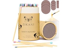 ZIKANI 4-Inch Fancy Decorative Matches + Striker Pad 100 Count Rainbow Tip Wood Safety Matches for Candles, Bathroom & More – Pretty Colored Match Stick – Long Luxury Wooden Matchsticks Gift and Decor