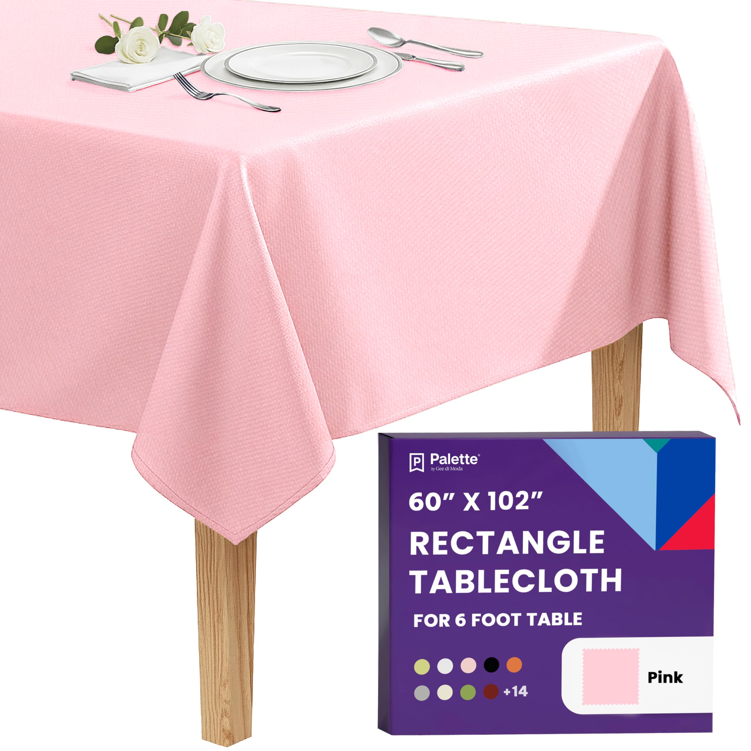 Gee Di Moda Rectangle Tablecloth - 60 x 102 Inch Pink Table Cloth for 6 Foot Rectangle Table - Heavy Duty Washable Fabric - for 6 Ft Buffet Table, Holiday Party, Dinner, Wedding & Baby Shower