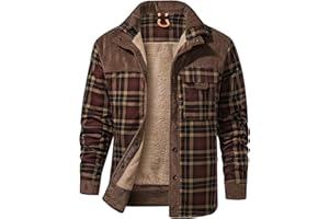 Gihuo Men's Long Sleeve Sherpa Lined Shirts Outdoor Warm Flannel Plaid Jacket Button Down Fleece Coats