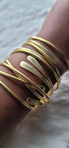 Brass Cuff Bracelets Set, African Brass Bangles For Women