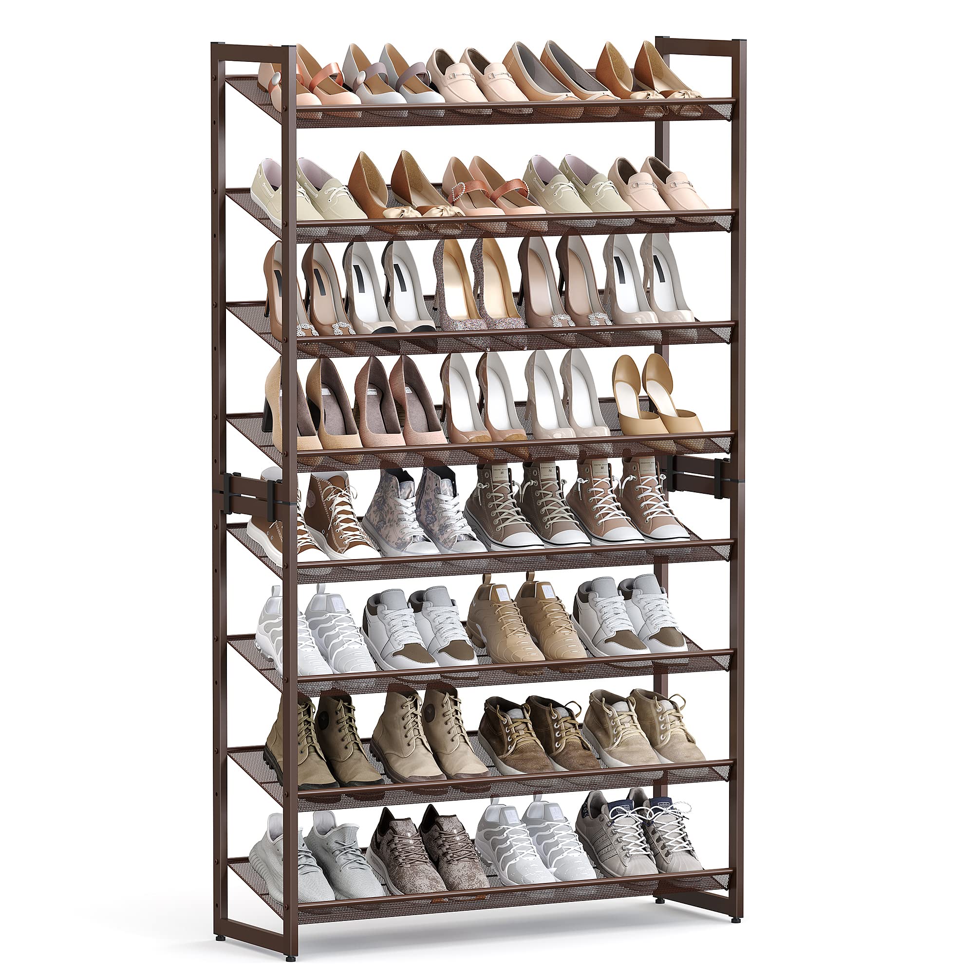 SONGMICS Shoe Rack, 8-Tier Shoe Organizer, Metal Rack for Garage, Set of 2, 4-Tier Stackable Shelf, with Adjustable Flat or Angled Shelves, 32-40 Pairs, Bronze ULMR08A Image SONGMICS Shoe Rack, 8-Tier Shoe Organizer, Metal Rack for Garage, Set of 2, 4-Tier Stackable Shelf, with Adjustable Flat or Angled Shelves, 32-40 Pairs, Bronze ULMR08A Image