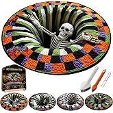 3D Halloween Rug, Ghost Skeleton 3D Optical Illusion Rugs (A-24inches) | Candy Corn Abyss Quilted Round Mat with Spooky Depth Design Crystal Velvet Soft & Durable Fabric Non-slip
