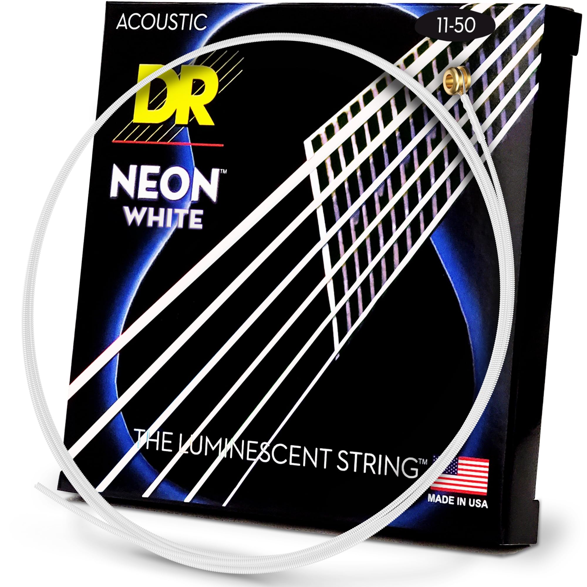 DR Strings NWA11 11-50 Medium Lite Set Handmade Neon Hi-Def White Coated Acoustic Strings