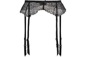 TVRtyle Women's Black Lace Floral Sexy Metal Clip Garter Belts for stockings GO003 (Medium)