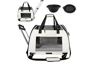 AGAPE PAWS Rolling Cat Carrier with on Wheels, Small Dog Pet Car Travel Carrier Collapsible Bag with Rollers Wheels, Carrier for Cats Under 20 LBS/Dog Puppy Under 20 LBS (Large Size, Not for Airplane)