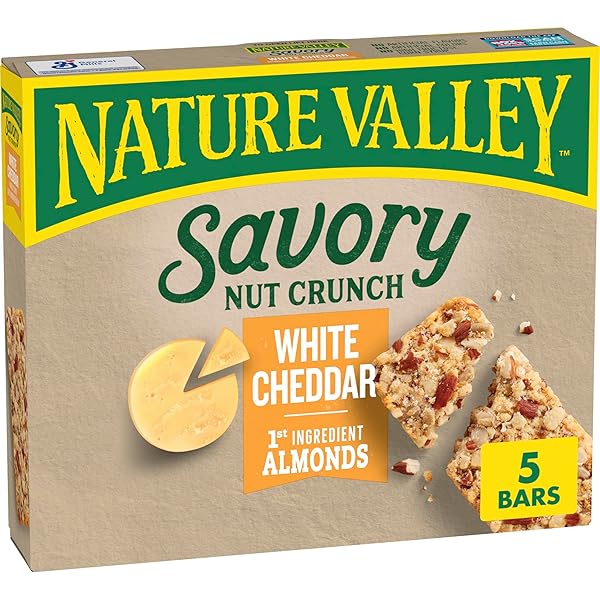 NATURE VALLEY SAVORY NUT CRUNCH BARS, WHITE CHEDDAR ALMOND AND PEANUT BAR, 5 BARS, 4.45 OZ