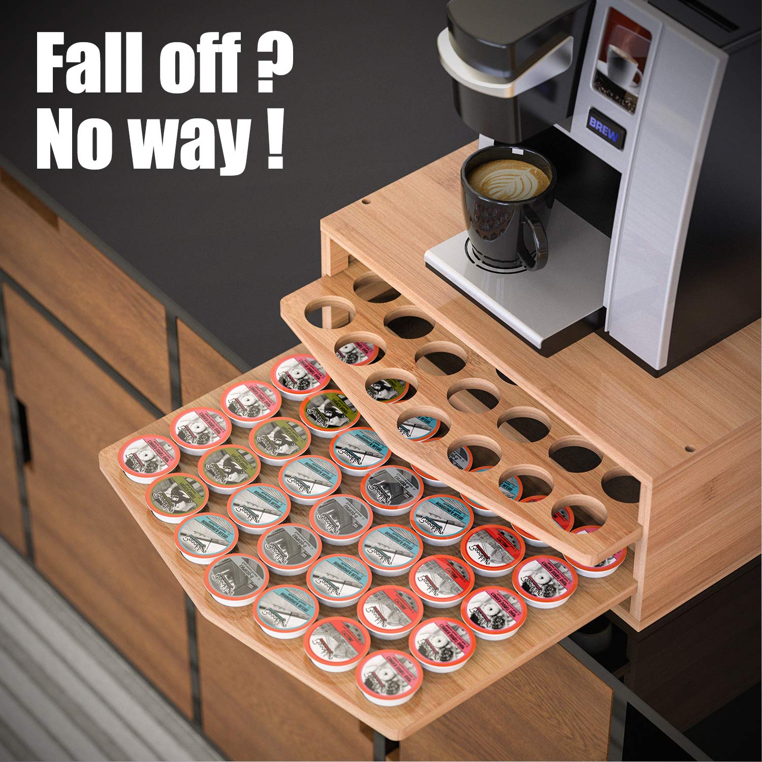 Well Weng 70 Capacity 2 Tier Bamboo Coffee Pod Holder Storage