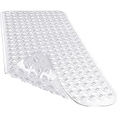 Yimobra Non Slip Bath Mat, Super Strong Suction Cups,34.5"x15.5"Long Tub Mat with Drain Holes, Machine Washable Fast Draining Shower Mats, Bathroom Essentials,Clear