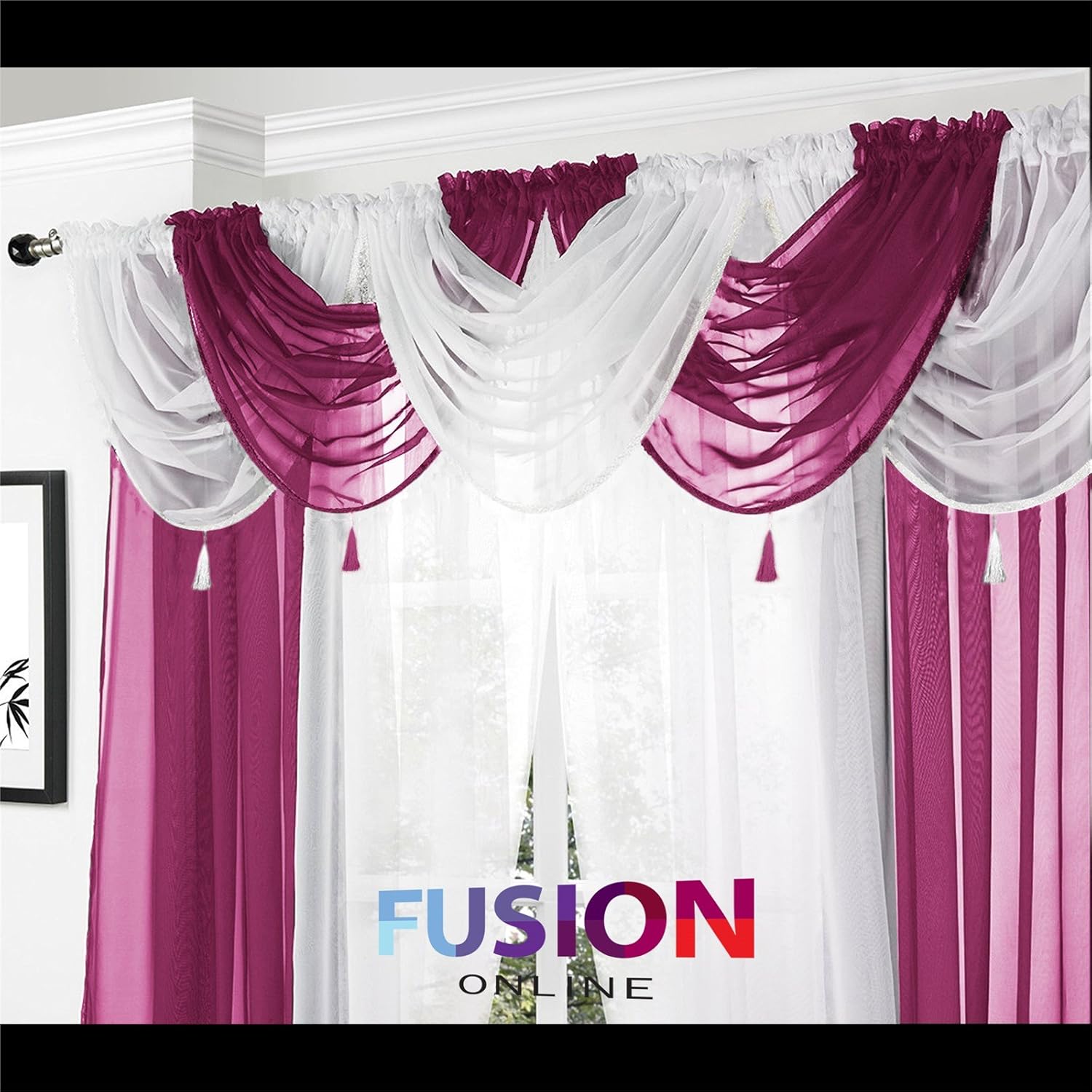Net Curtain Swag Swags Tassle Voile Decorative Drapes Pelmet