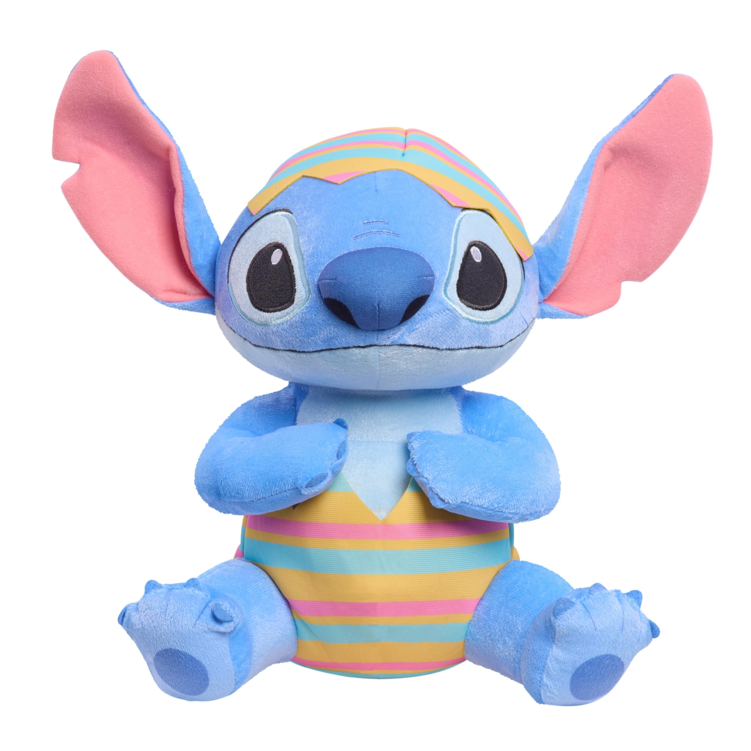 Disney Stitch Easter Plush – 13.5" Soft Stuffed Toy in Striped Egg Onesie & Matching Hat, Embroidered Details, Cute Spring & Easter Basket Gift for Kids Ages 2+, Kids Toys for Ages 2 Up by Just Play