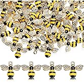 Youeon 100 Pcs Cute Metal Bee Charms for Jewelry Making, Enamel Bee Pendants with Rhinestones for Necklaces, Bracelets, Earrings, DIY, Crafts, Honey Jars, Nail Art
