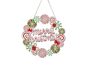 Huwena Merry Christmas Wreath Sign for Front Door Christmas Decoration Wooden Door Hanger for Front Door Rustic Wreath Indoor Wall Hanging Decoration for Xmas Garden Yard Outdoor (Candy)