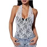 SHENHE Women's Y2k Floral Lace Halter Neck Top Backless Ruched Slim Fit Summer Cute Tank