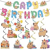 Deorfuy Capybara Birthday Party Decorations - 12PCS Capybara Banners with Hanging Swirls Bday Decoration Cute Capy Animals Decor Supplies