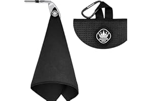 MAGOLFIN Magnetic Golf Towel with Carabiner Clip, Microfiber Waffle Design - Industrial Strength Magnet for Strong Hold to Golf Bags, Carts & Clubs - Black