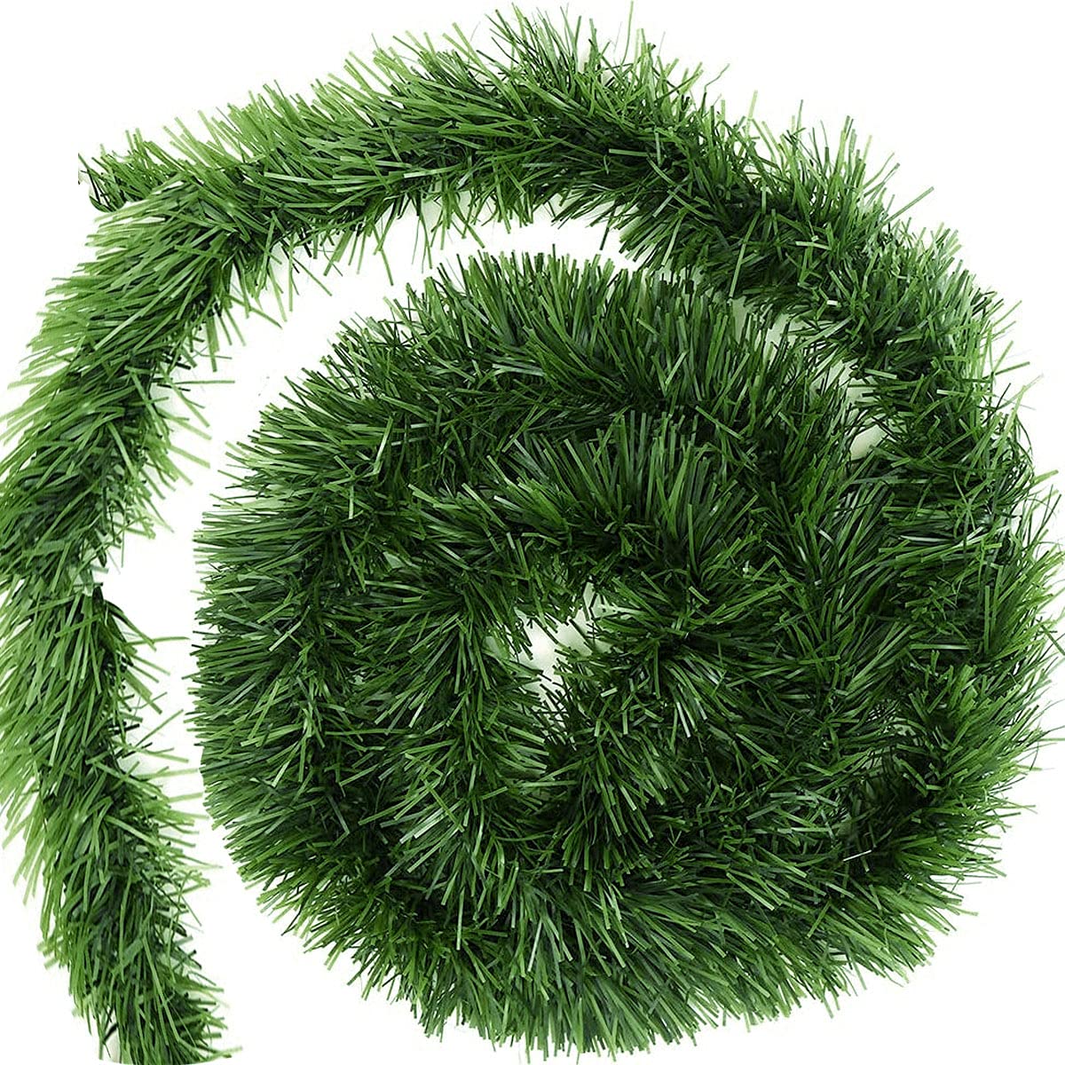 Green Christmas Garland Decorations, Xmas Tinsel Garland Artificial Greenery Decorations for Outdoor and Indoor - 33ft/10m