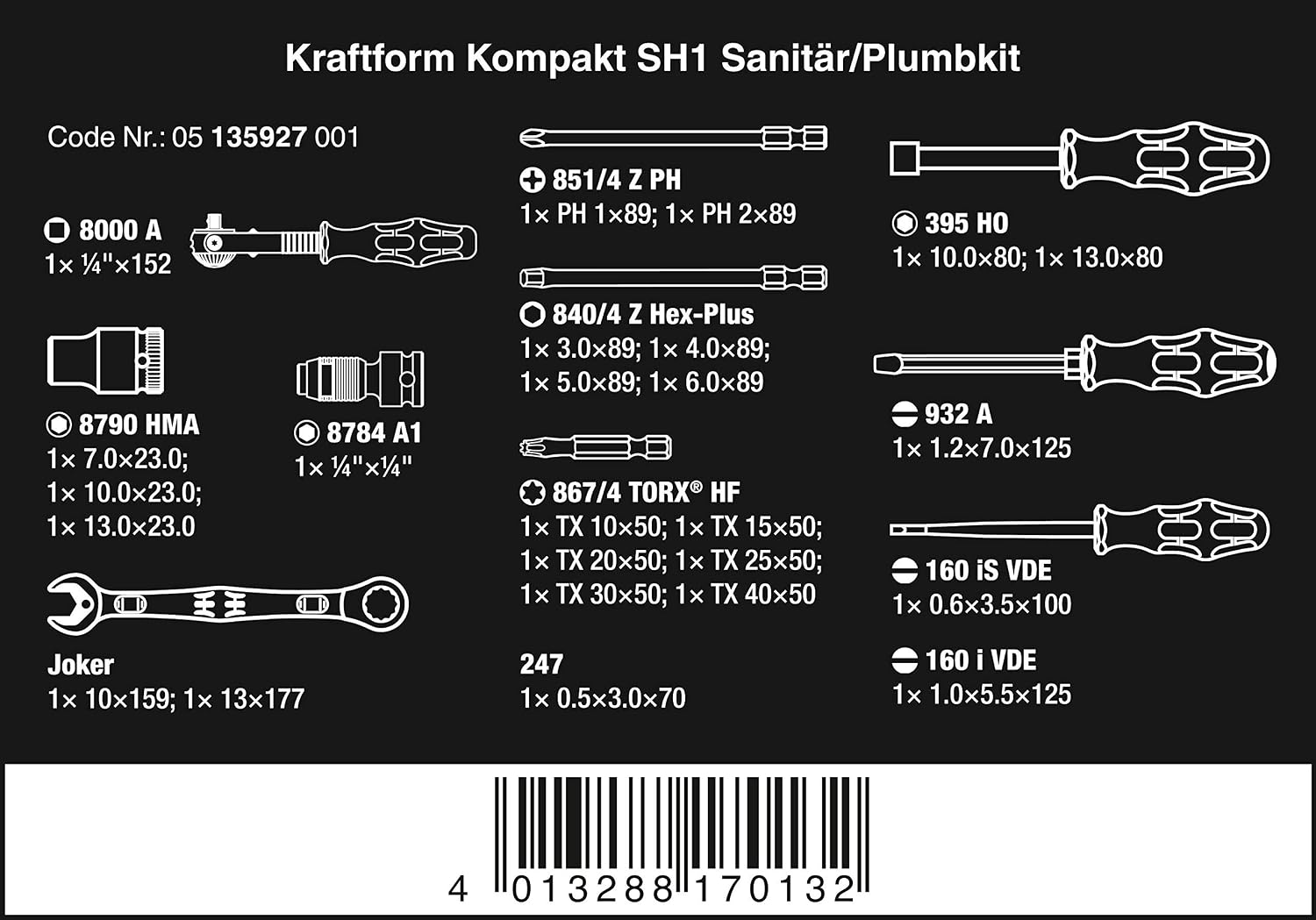 Wera Kraftform Kompakt SH 1 Plumbkit, 25pc, 05135927001 & 967SPKL/9BO Multicolour TX-Key Set, TX8 - TX40, 9pc, 05073599001 - Image 4