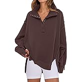 ANRABESS Women's Sweatshirts Oversized Casual Loose Button Up Henley Pullover Top High Low Split 2025 Fall Fashion Outfits